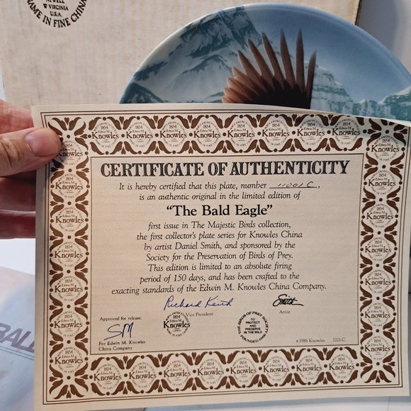 1988 Knowles The Bald Eagle By Daniel Smith Majestic Bird Series Collector Plate - Picture 6 of 7